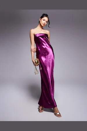 In The Style X Perrie Sian exclusive bandeau liquid satin midi dress in -Purple