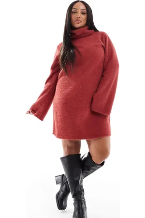 ASOS ASOS DESIGN Curve supersoft fluffy roll neck mini jumper dress in -Multi