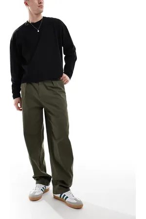 Only & Sons Pleated wide leg pants in khaki-Green
