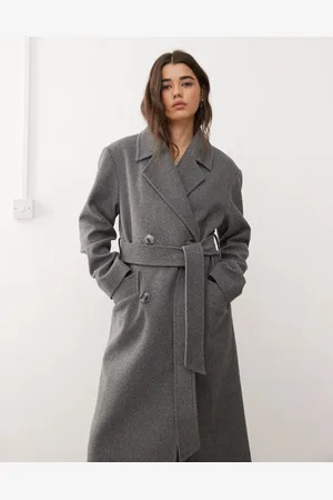 Miss Selfridge Belted wrap formal coat in grey marl