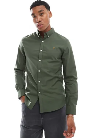 Farah Brewer slim fit long sleeve oxford shirt in forest -Grey