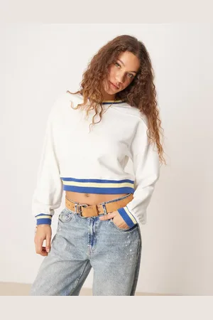 Free People Rio contrast trim cropped sweat in ivory-White