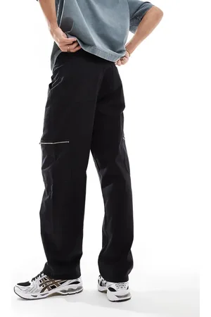 ASOS Baggy carpenter pants with zip details in washed