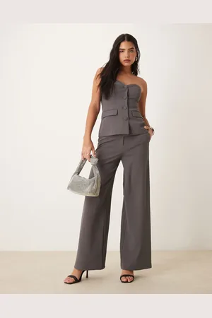 Y.A.S Tailored wide leg pants in grey (part of a set)