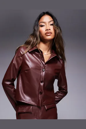 ASOS Leather look cropped boxy fit long sleeve shirt in (part of a set)