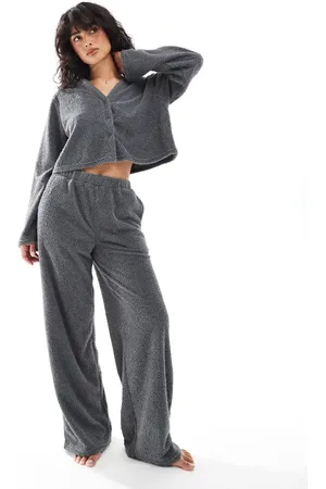 Loungeable Soft fuzzy straight leg pants in -Brown