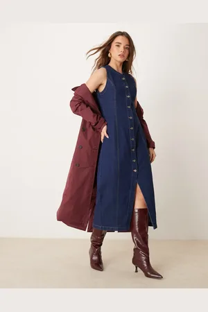 Abercrombie & Fitch Denim button through sleeveless midi dress in -Blue