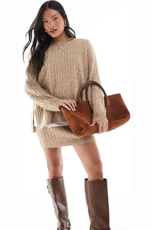 VERO MODA Cable knit mini skirt in camel (part of a set)-Neutral