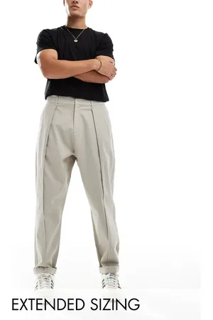 ASOS Straight leg chino pants with pleats in beige-Neutral