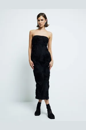 River Island 3D swirl bandeau midi dress in