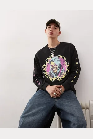 COLLUSION Long sleeve washed skull print graphic t-shirt
