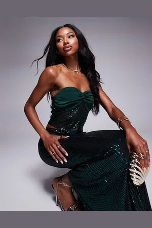 Missyempire Missy Empire contrast satin bandeau corset top in sequin (part of a set)-Green