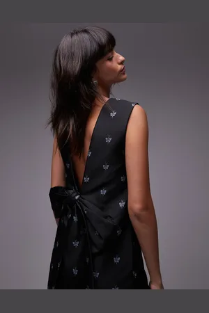 & OTHER STORIES Low bow back mini dress in with embroidered butterflies