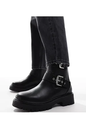 London Rebel London Rebel Keely Wide Fit buckle biker ankle boots in black