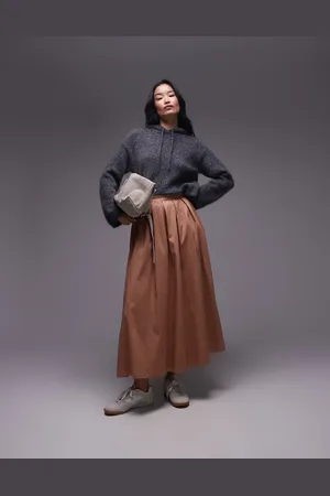 Topshop Cotton wide circle skirt in -Auburn
