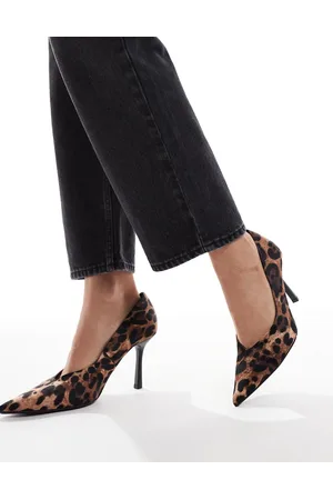 Stradivarius Wide Fit heeled court shoes in leopard print