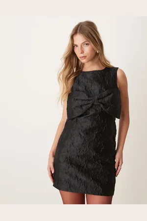Sister Jane Jacquard bow mini dress in black