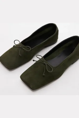 ASOS Lotus premium suede ballets in khaki-Green