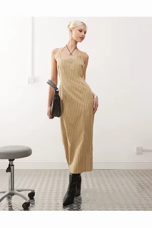Lioness Halter neck back split midi dress in -Neutral
