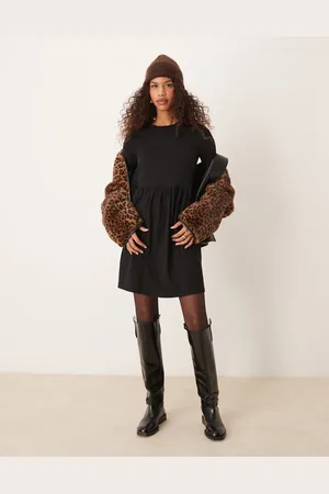New Look Long sleeve jersey mini smock dress in