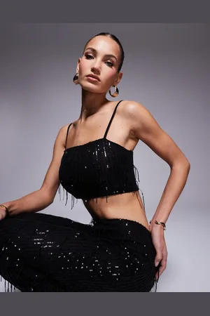 Missyempire Missy Empire square neck crop top in tassel sequin (part of a set)