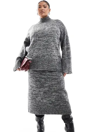 VERO MODA Knitted midi skirt in mono melange (part of a set)-Black