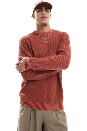 Only & Sons Oversized knitted jumper in vintage wash red