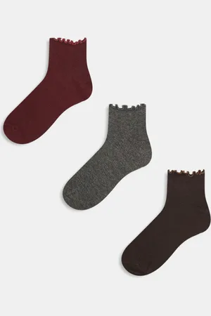 ASOS 3 pack short ankle socks with frill trim in burgundy, grey and chocolate