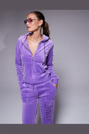Juicy Couture Velour tonal jewel zip through hoodie in purple (part of a set)