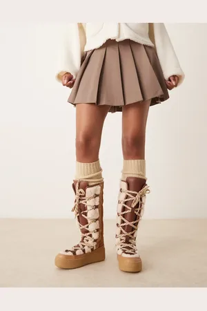 Free People Stitch detail shearling mukluk boots in vintage tan-Brown