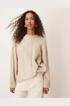 JDY Oversized cable knit jumper in -Neutral