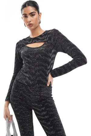 VERO MODA Long sleeved cut out top in black and silver glitter (part of a set)