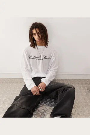 COLLUSION Sheer textured boxy skater fit long sleeve printed t-shirt in