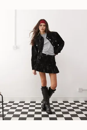 COLLUSION Flocked camo print denim bubble skirt in (part of a set)