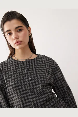 Motel Zarela knitted argyle cardigan in grey-Black