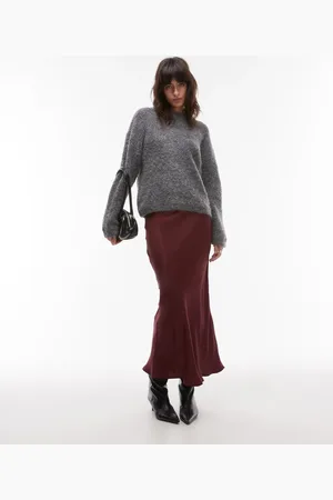 Topshop Satin bias midi skirt in -Red