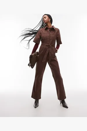 Topshop Short sleeve jumpsuit in bronze