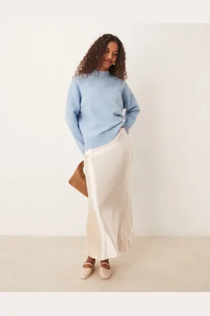 New Look Satin midi bias skirt in -Neutral