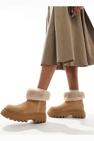 Stradivarius Faux fur chunky ankle boots in -Neutral