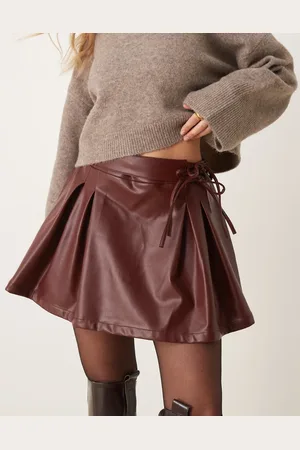 ASOS Leather look pleated mini skirt in -Red