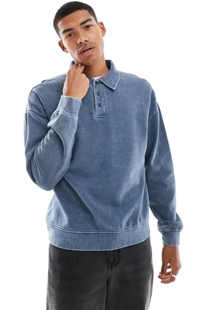 Another Influence Drop shoulder acid wash polo shirt in blue
