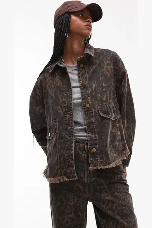 AllSaints Hettie denim shacket in leopard-Brown