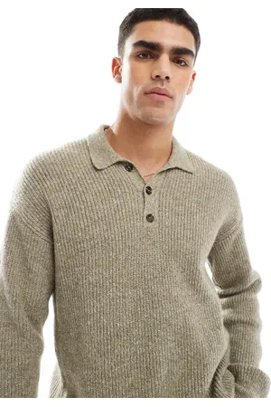 New Look Fisherman knit polo in olive-Green
