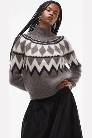AllSaints Tura fair isle jumper in grey
