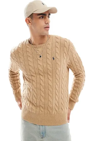 Ralph Lauren Driver icon logo roving cotton cable knit jumper in -Neutral