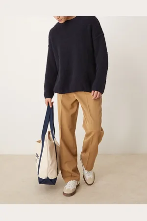 ASOS Smart wide leg pants with front pleat in dusty -Neutral