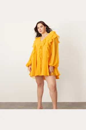 ASOS Curve chiffon raw edge ruffle mini dress in -Black