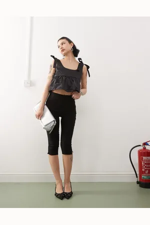 Monki Satin peplum vest with bow strap detail in