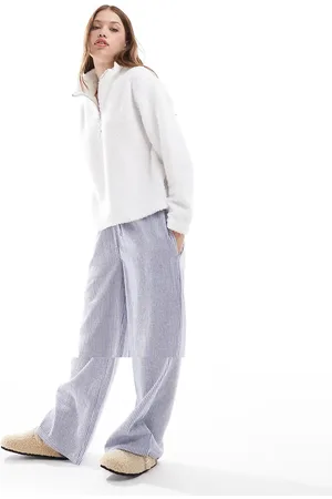 Threadbare With borg quarter zip jumper and striped pants lounge set in -Neutral