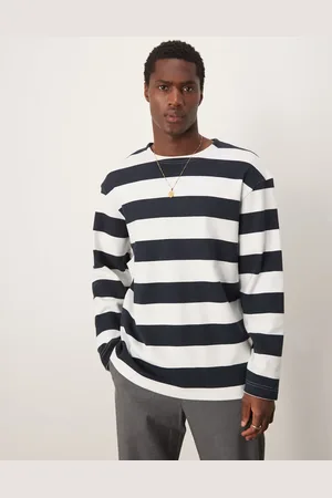 SELECTED Oversized boxy long sleeve t-shirt in navy stripe